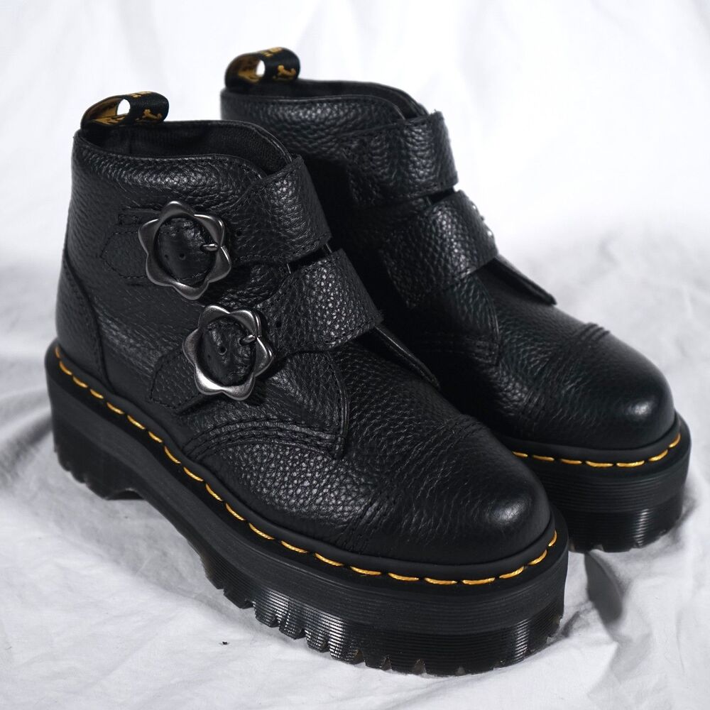 Dr. Martens Devon Flower Buckle Combat Boots Women's 5 NEW